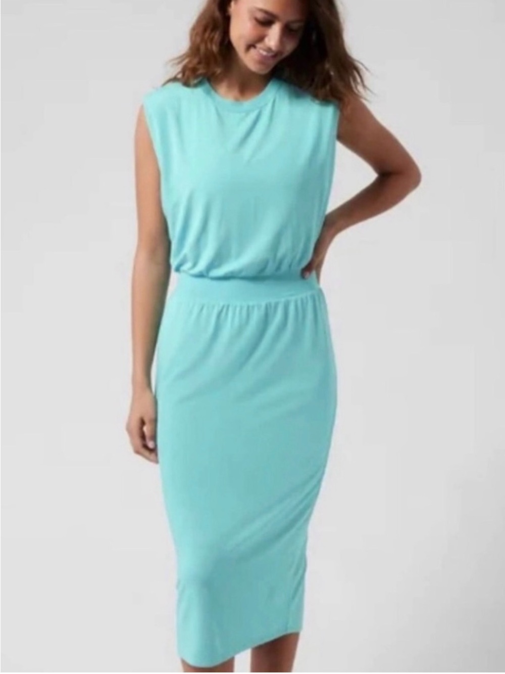 Athleta Teal Sleeveless Midi Dress